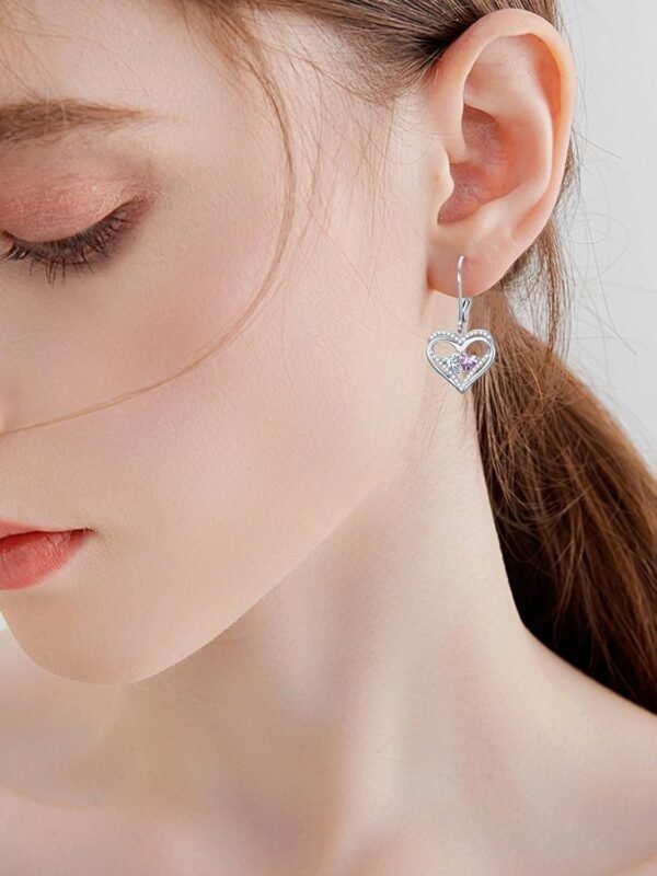 Heart Leverback Earrings Double Birthstone Dangle Earrings for Women, Love Jewelry for Her, Christmas Gifts for Women, Anniversary Birthday Gift for Mom Wife Girlfriend