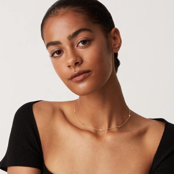 14K Gold Plated Station Necklace - Simulated Diamond Layering Necklaces - Womens CZ Chain