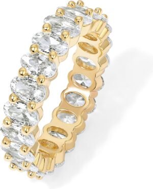714Zfc8bgPL._AC_SL1500 18K Gold Plated Rings Oval Cubic Zirconia Love Ring | Eternity Ring | 5mm Stackable Rings for Women | Gold Rings for Women (Vermeil - Yellow, 9)