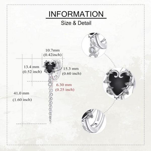 Witches Heart Earrings For Women 925 Sterling Silver Gothic Jewelry Witches Heart Hoop Earrings Goth Earrings Halloween Gifts for Women