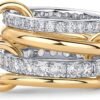 14K Gold Plated Interlocked Stackable Rings for Women - Statement Mixed Metals Multi Ring Stack - Cubic Zirconia Two-Toned Connected Bands Stacking Jewelry