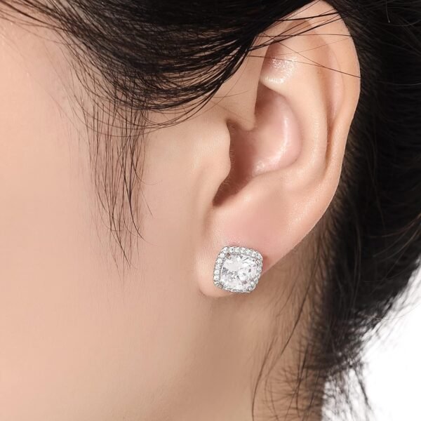 Cubic Zirconia Earrings Studs, Halo CZ Birthstone Simulated Diamond Stud Earrings for Women