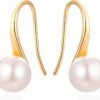 925 Sterling Silver Hoop Handpicked AAA+ Quality 7.5-8mm White Freshwater Cultured Pearl Dangle Drop Earrings Jewelry for Women