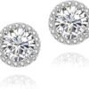 Cubic Zirconia Earrings Studs, Halo CZ Birthstone Simulated Diamond Stud Earrings for Women