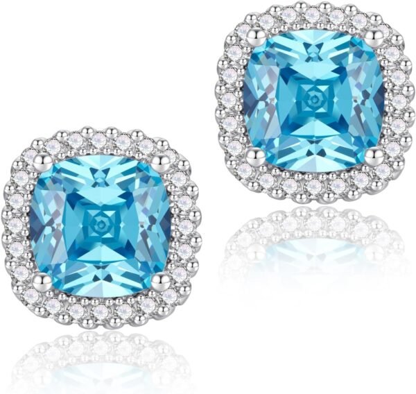 Cubic Zirconia Earrings Studs, Halo CZ Birthstone Simulated Diamond Stud Earrings for Women