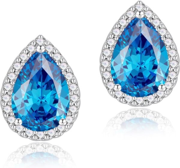 Cubic Zirconia Earrings Studs, Halo CZ Birthstone Simulated Diamond Stud Earrings for Women