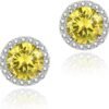 Cubic Zirconia Earrings Studs, Halo CZ Birthstone Simulated Diamond Stud Earrings for Women