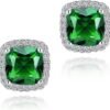 Cubic Zirconia Earrings Studs, Halo CZ Birthstone Simulated Diamond Stud Earrings for Women