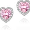 Cubic Zirconia Earrings Studs, Halo CZ Birthstone Simulated Diamond Stud Earrings for Women