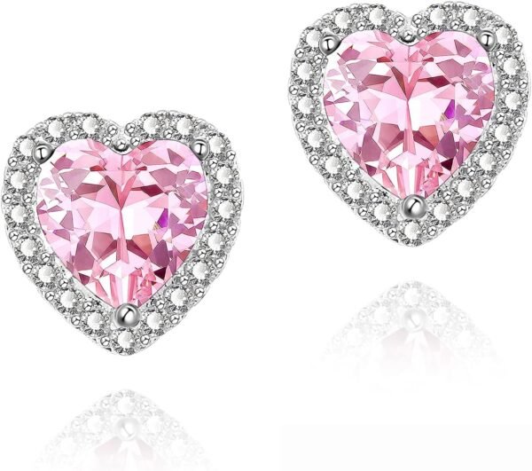 Cubic Zirconia Earrings Studs, Halo CZ Birthstone Simulated Diamond Stud Earrings for Women