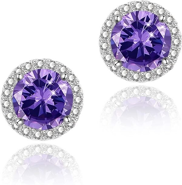 Cubic Zirconia Earrings Studs, Halo CZ Birthstone Simulated Diamond Stud Earrings for Women