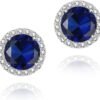 Cubic Zirconia Earrings Studs, Halo CZ Birthstone Simulated Diamond Stud Earrings for Women