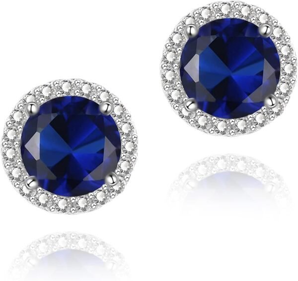 Cubic Zirconia Earrings Studs, Halo CZ Birthstone Simulated Diamond Stud Earrings for Women