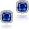 Cubic Zirconia Earrings Studs, Halo CZ Birthstone Simulated Diamond Stud Earrings for Women