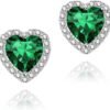Cubic Zirconia Earrings Studs, Halo CZ Birthstone Simulated Diamond Stud Earrings for Women