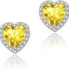 Cubic Zirconia Earrings Studs, Halo CZ Birthstone Simulated Diamond Stud Earrings for Women