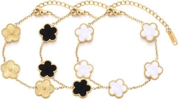 Four Leaf Clover Bracelet for Women 18K Gold Plated Stainless Steel Lucky 4 Leaf Gold Link Bracelet Jewelry Gift for Women