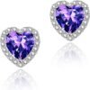 Cubic Zirconia Earrings Studs, Halo CZ Birthstone Simulated Diamond Stud Earrings for Women