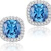 Cubic Zirconia Earrings Studs, Halo CZ Birthstone Simulated Diamond Stud Earrings for Women