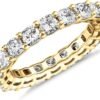 14K Gold Plated Eternity Ring for Women - Square-Cut Cubic Zirconia Rings - Stackable Love Wedding Band