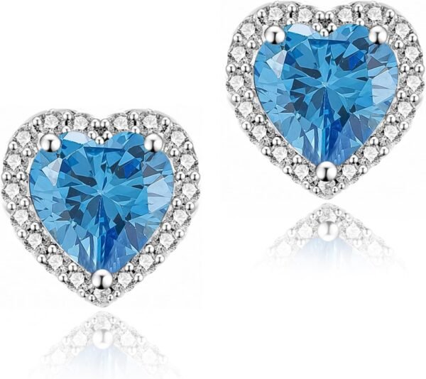 Cubic Zirconia Earrings Studs, Halo CZ Birthstone Simulated Diamond Stud Earrings for Women