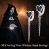 Witches Heart Earrings For Women 925 Sterling Silver Gothic Jewelry Witches Heart Hoop Earrings Goth Earrings Halloween Gifts for Women