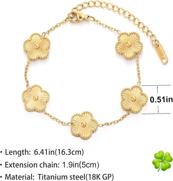 Four Leaf Clover Bracelet for Women 18K Gold Plated Stainless Steel Lucky 4 Leaf Gold Link Bracelet Jewelry Gift for Women
