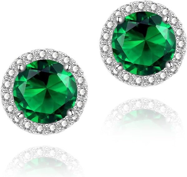 Cubic Zirconia Earrings Studs, Halo CZ Birthstone Simulated Diamond Stud Earrings for Women