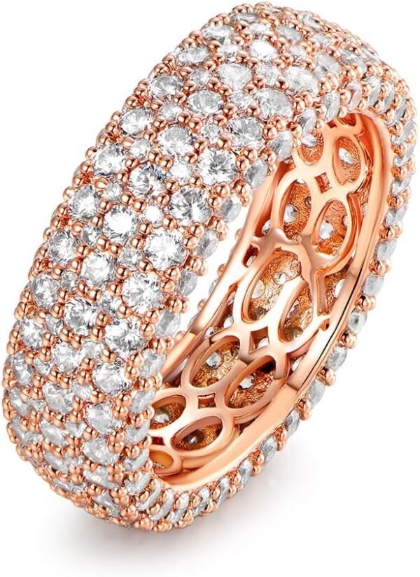 Women's Wide Eternity Ring Wedding Band - 18k White or Rose Gold Plated Wide Band Cubic Zirconia Eternity Ring