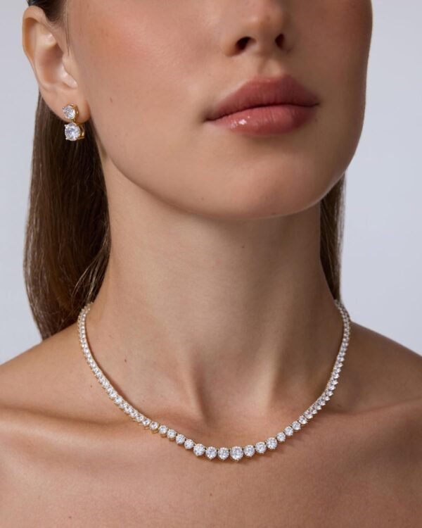 14K Gold Plated Graduated Tennis Necklaces for Women - Cubic Zirconia Tennis Necklace for Brides & Bridesmaids - Simulated Diamond Chain Trendy Wedding Jewelry