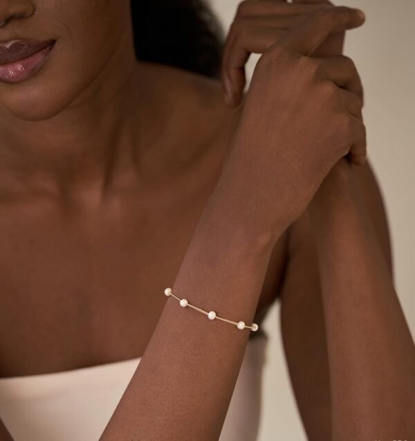 14k Gold Plated Pearl Bracelets for Women,Dainty Bracelets Stack Pearls Beaded Link Chain Charm Bracelets Set Layered Non Tarnish Tiny Jewelry for Women