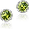 Cubic Zirconia Earrings Studs, Halo CZ Birthstone Simulated Diamond Stud Earrings for Women