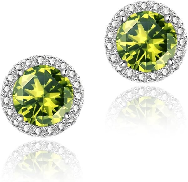Cubic Zirconia Earrings Studs, Halo CZ Birthstone Simulated Diamond Stud Earrings for Women