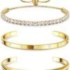 14K Gold Bracelets for Women Trendy Bangle Cuff Chain Bracelets Set Gold Plated Paperclip Bead Tennis Bracelet Chunky Gold Filled Bracelet Stack 3/4PCS
