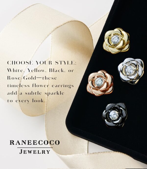 Gold Plated Sterling Silver Rose Flower Earring Studs, Hypoallergenic & Nickel Free Earrings for Women