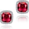Cubic Zirconia Earrings Studs, Halo CZ Birthstone Simulated Diamond Stud Earrings for Women