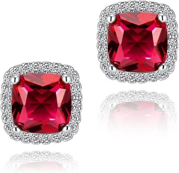 Cubic Zirconia Earrings Studs, Halo CZ Birthstone Simulated Diamond Stud Earrings for Women