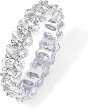 71i2Y_1BPcL._AC_SL1500 14K Gold Plated Rings - Oval Cubic Zirconia Love Ring and Eternity Ring - 5mm Stackable for Women