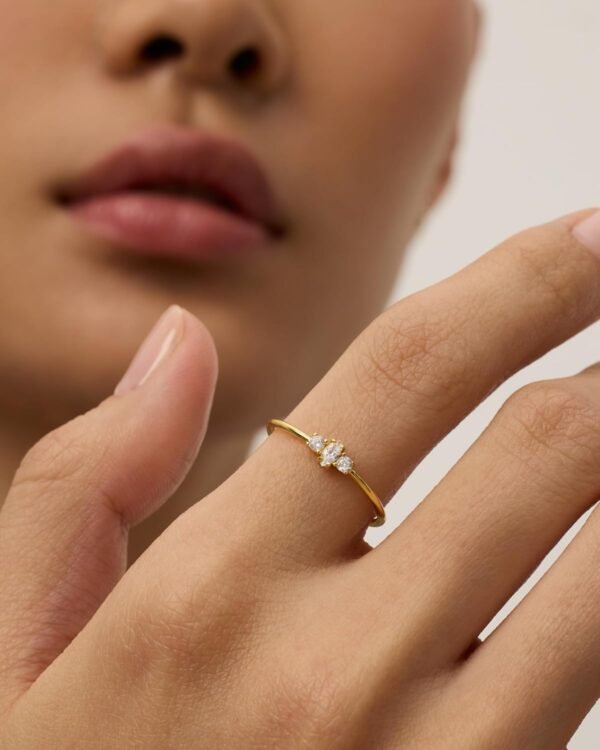 18K Gold Plated Marquise Round Mini Cubic Zirconia Stackable Rings for Women | Dainty Stacking Thin Band for Women