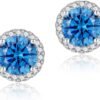 Cubic Zirconia Earrings Studs, Halo CZ Birthstone Simulated Diamond Stud Earrings for Women