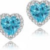Cubic Zirconia Earrings Studs, Halo CZ Birthstone Simulated Diamond Stud Earrings for Women
