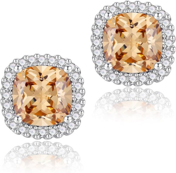 Cubic Zirconia Earrings Studs, Halo CZ Birthstone Simulated Diamond Stud Earrings for Women