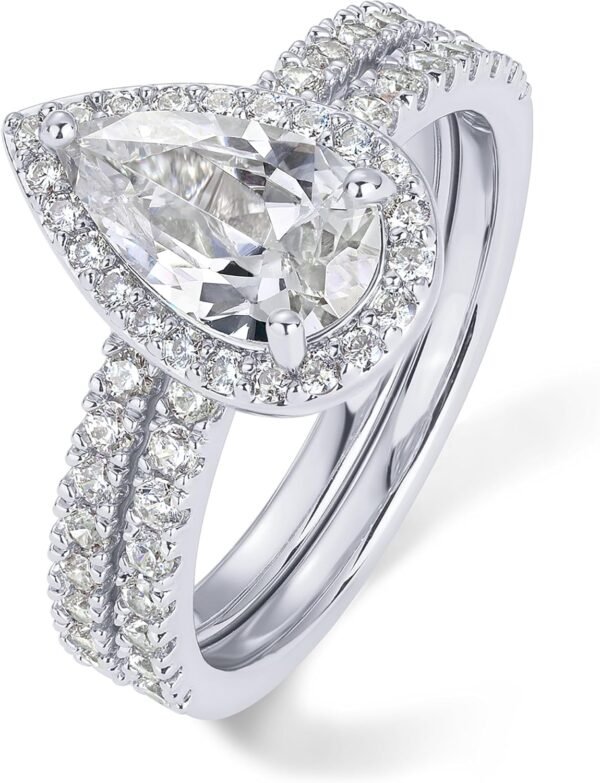 14K Gold Plated 1.7CT Pear Cubic Zirconia Eternity Engagement Ring Promise Ring Set for Women - Hidden Halo