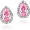 Cubic Zirconia Earrings Studs, Halo CZ Birthstone Simulated Diamond Stud Earrings for Women
