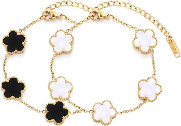 Four Leaf Clover Bracelet for Women 18K Gold Plated Stainless Steel Lucky 4 Leaf Gold Link Bracelet Jewelry Gift for Women