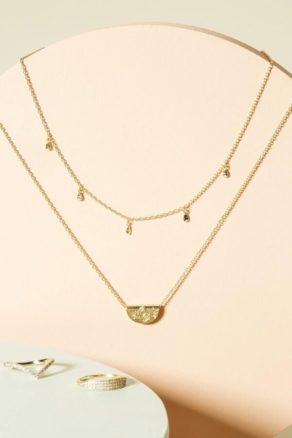 14K Gold Plated Layering Necklaces | Stylish Minimalist Design Pendant Necklaces | Bar, Circle, Lotus, Disc, Dog Tag, Horizontal Bar Pendants for Women