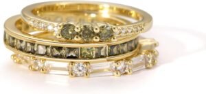 Gold Rings for Women Non Tarnish Dainty Stackable Rings Trendy Eternity Promise CZ Peridot Ring Set Waterproof Gold Jewelry for Women Size 5-10
