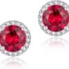 Cubic Zirconia Earrings Studs, Halo CZ Birthstone Simulated Diamond Stud Earrings for Women