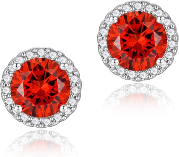 Cubic Zirconia Earrings Studs, Halo CZ Birthstone Simulated Diamond Stud Earrings for Women