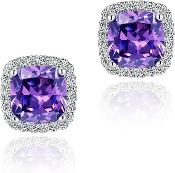 Cubic Zirconia Earrings Studs, Halo CZ Birthstone Simulated Diamond Stud Earrings for Women